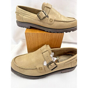 Vintage Westies Beige Leather Monk Strap Loafers Lug Sole Casual Comfort Shoes 8